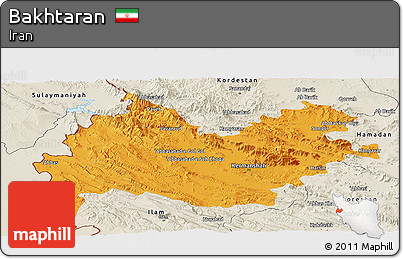 Political Panoramic Map of Bakhtaran, shaded relief outside