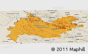 Political Panoramic Map of Bakhtaran, shaded relief outside