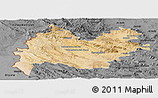 Satellite Panoramic Map of Bakhtaran, darken, desaturated