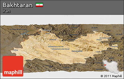 Satellite Panoramic Map of Bakhtaran, darken