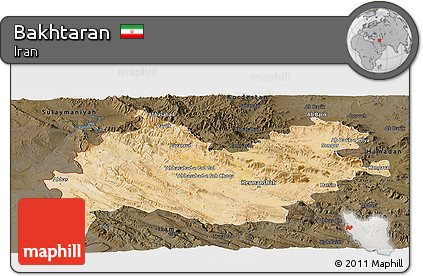 Satellite Panoramic Map of Bakhtaran, darken