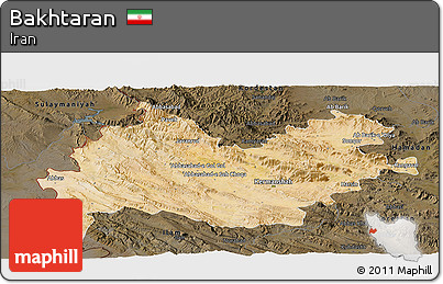 Satellite Panoramic Map of Bakhtaran, darken