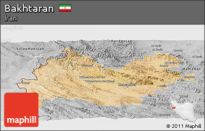 Satellite Panoramic Map of Bakhtaran, desaturated