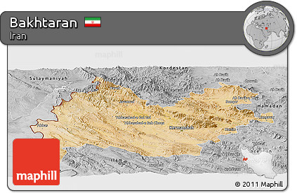 Satellite Panoramic Map of Bakhtaran, desaturated