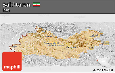 Satellite Panoramic Map of Bakhtaran, lighten, desaturated