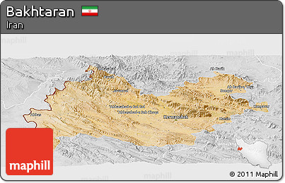 Satellite Panoramic Map of Bakhtaran, lighten, desaturated