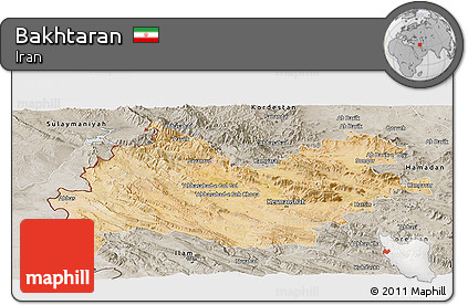 Satellite Panoramic Map of Bakhtaran, semi-desaturated