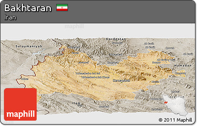 Satellite Panoramic Map of Bakhtaran, semi-desaturated