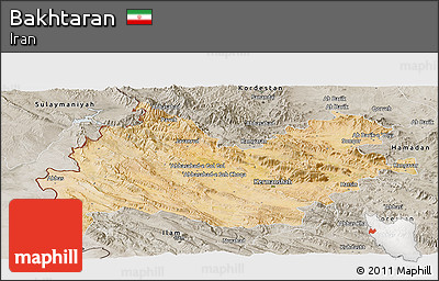Satellite Panoramic Map of Bakhtaran, semi-desaturated