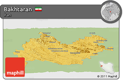 Savanna Style Panoramic Map of Bakhtaran, single color outside