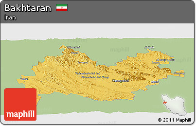 Savanna Style Panoramic Map of Bakhtaran, single color outside