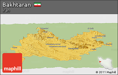 Savanna Style Panoramic Map of Bakhtaran, single color outside
