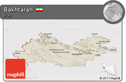Shaded Relief Panoramic Map of Bakhtaran, cropped outside