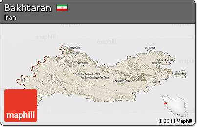 Shaded Relief Panoramic Map of Bakhtaran, cropped outside