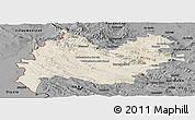 Shaded Relief Panoramic Map of Bakhtaran, darken, desaturated