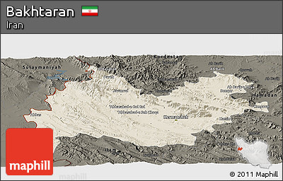 Shaded Relief Panoramic Map of Bakhtaran, darken