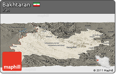 Shaded Relief Panoramic Map of Bakhtaran, darken