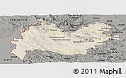 Shaded Relief Panoramic Map of Bakhtaran, darken, semi-desaturated