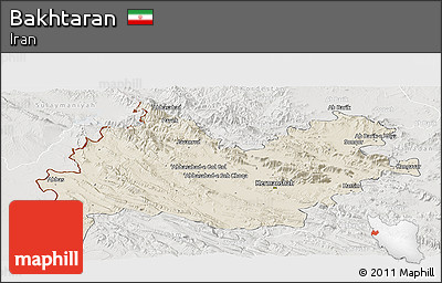Shaded Relief Panoramic Map of Bakhtaran, lighten, semi-desaturated