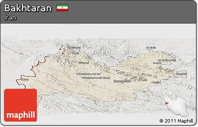 Shaded Relief Panoramic Map of Bakhtaran, lighten, semi-desaturated