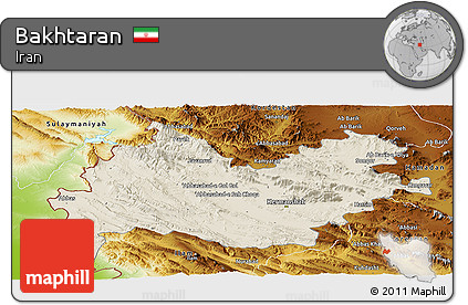 Shaded Relief Panoramic Map of Bakhtaran, physical outside