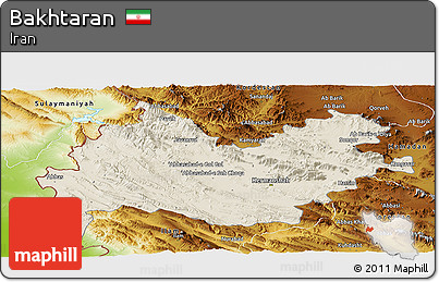 Shaded Relief Panoramic Map of Bakhtaran, physical outside
