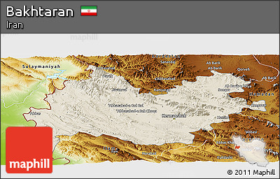 Shaded Relief Panoramic Map of Bakhtaran, physical outside