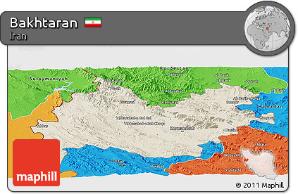 Shaded Relief Panoramic Map of Bakhtaran, political outside