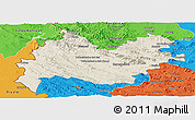 Shaded Relief Panoramic Map of Bakhtaran, political outside