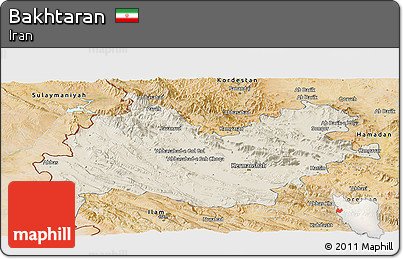 Shaded Relief Panoramic Map of Bakhtaran, satellite outside