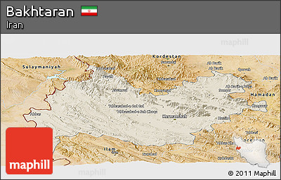 Shaded Relief Panoramic Map of Bakhtaran, satellite outside