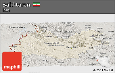 Shaded Relief Panoramic Map of Bakhtaran, semi-desaturated