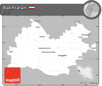 Gray Simple Map of Bakhtaran, single color outside