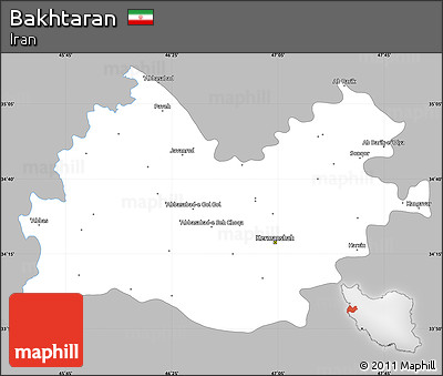 Gray Simple Map of Bakhtaran, single color outside