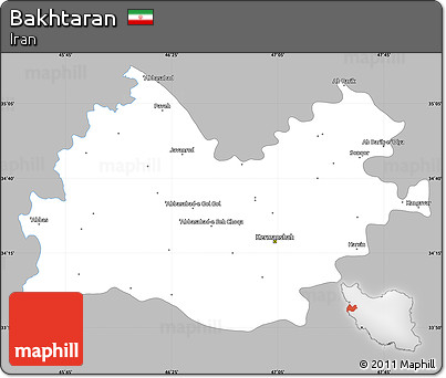 Gray Simple Map of Bakhtaran, single color outside