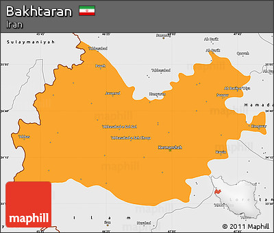 Political Simple Map of Bakhtaran, single color outside, borders and labels