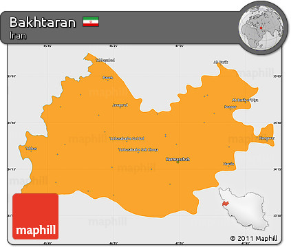 Political Simple Map of Bakhtaran, single color outside