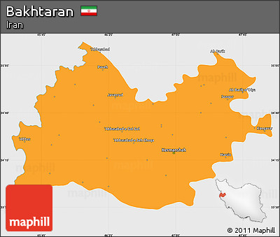 Political Simple Map of Bakhtaran, single color outside