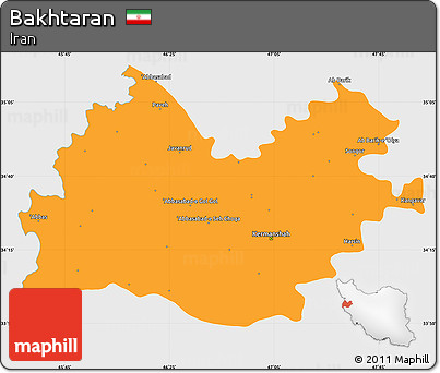 Political Simple Map of Bakhtaran, single color outside