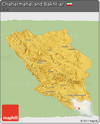 Savanna Style 3D Map of Chaharmahal and Bakhtiar, single color outside