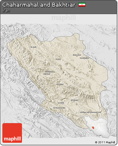 Shaded Relief 3D Map of Chaharmahal and Bakhtiar, lighten, desaturated