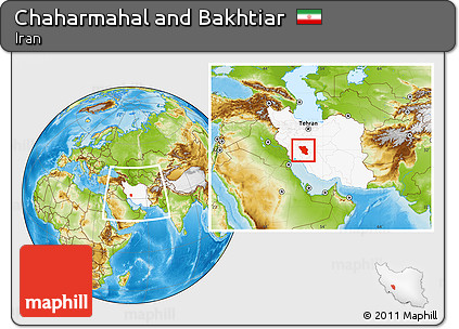 Physical Location Map of Chaharmahal and Bakhtiar, highlighted country, within the entire country