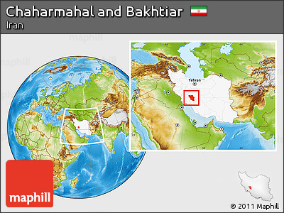 Physical Location Map of Chaharmahal and Bakhtiar, highlighted country, within the entire country