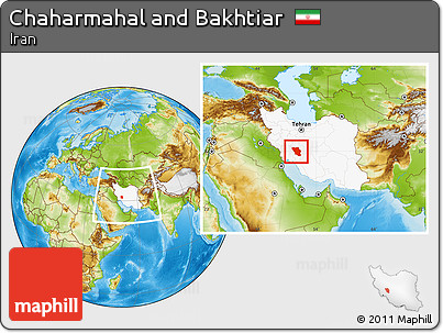 Physical Location Map of Chaharmahal and Bakhtiar, highlighted country, within the entire country