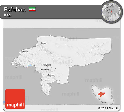 Gray 3D Map of Esfahan, single color outside