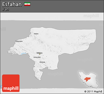 Gray 3D Map of Esfahan, single color outside