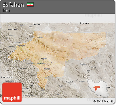 Satellite 3D Map of Esfahan, semi-desaturated