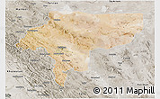 Satellite 3D Map of Esfahan, semi-desaturated