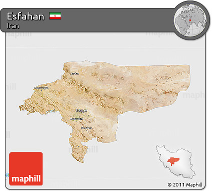 Satellite 3D Map of Esfahan, single color outside