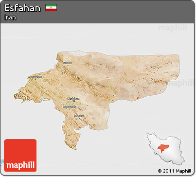 Satellite 3D Map of Esfahan, single color outside